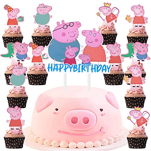 MEZHEN Pig Tortendeko Schwein Kuchen Deko Geburtstag Tier Kuchen Toppers Muffin Deko Torte Happy Birthday Kindergeburtstag Deko Karikatur 49 Stück Cover