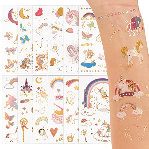 GEBETTER 12Feuilles Tatouage Temporaire Licorne Autocollant Tatouage Ephémère Etanche Décoration Fête Cadeau Anniversaire pour Enfant Garçon Fille