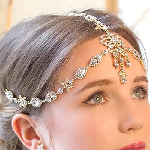 Missgrace Bohemian Women Bridal Dainty Shining Layered Rhinestone Butterfly Head Chain Gold Silver Waterdrop Chunky Head Chain Headband Boho Crystal Teardrop Headpiece Hair Jewelry Wedding Prom Party Halloween Festival Hair Accessories for Women Girl