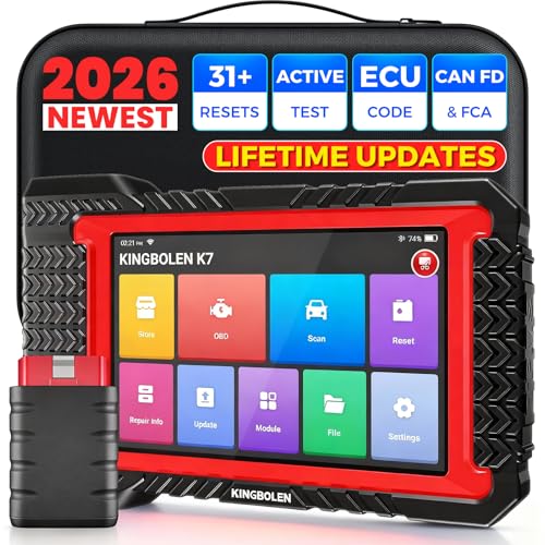 KINGBOLEN K7 OBD2 Scanner Bluetooth 2026 Bidirectional Scan Tool with Lifetime Update(New Version), ECU Code, 31+ Resets, Full System, No Subscriptions, CAN FD, FCA AutoAuth, Crankshaft Relearn