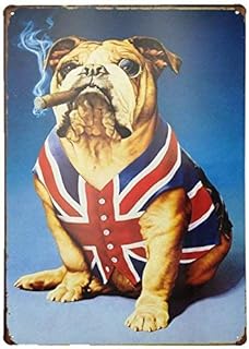British Bulldog with Cigar Tin Signs - Vintage Dog and Cigar Tin Sign Hanging bar Signs, What Happens in The Garage Sign, My Garage My Rules Garage Poster 8x12 inch