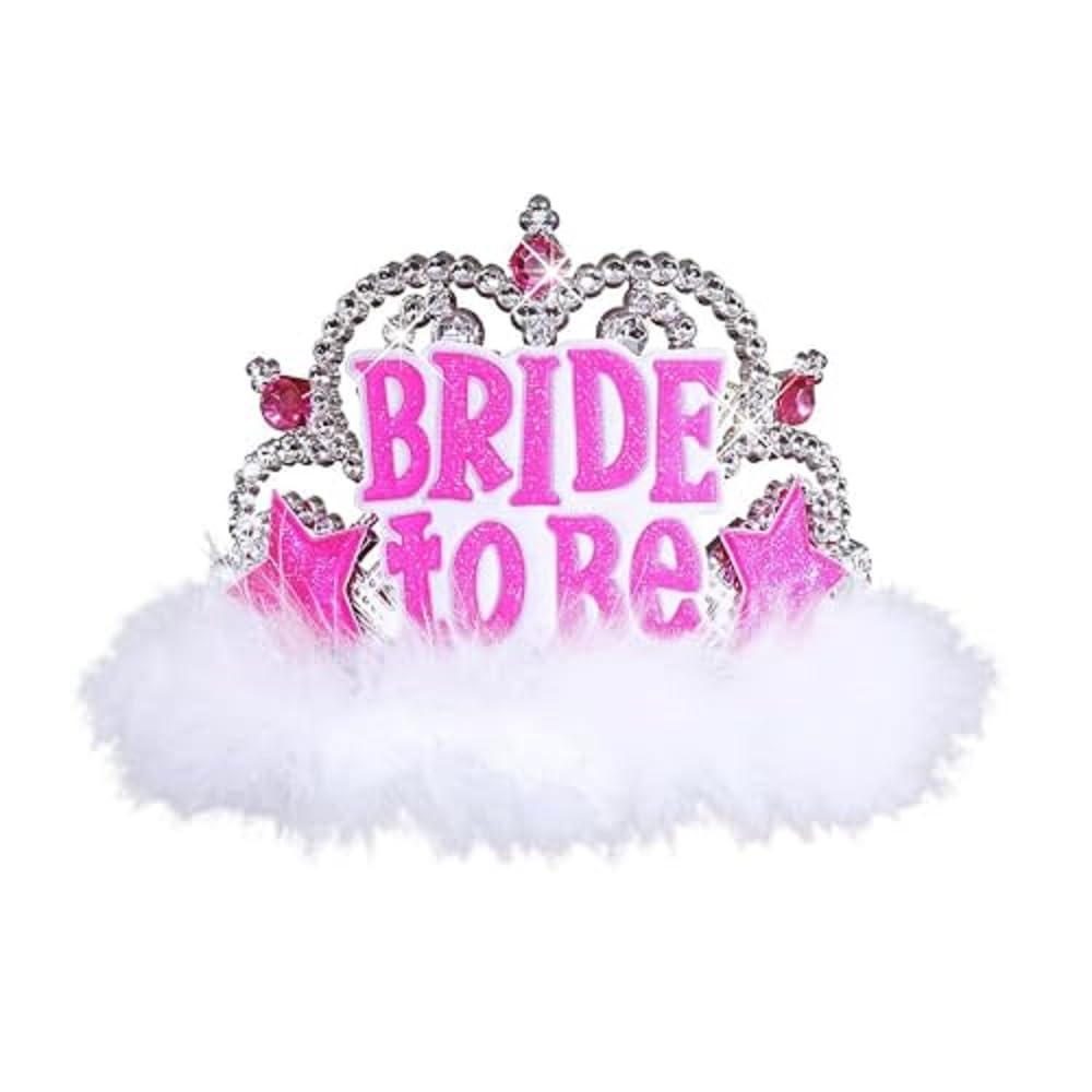 Bride To Be Tiara with White Marabou Accessory for Fancy Dress, Multicoloured