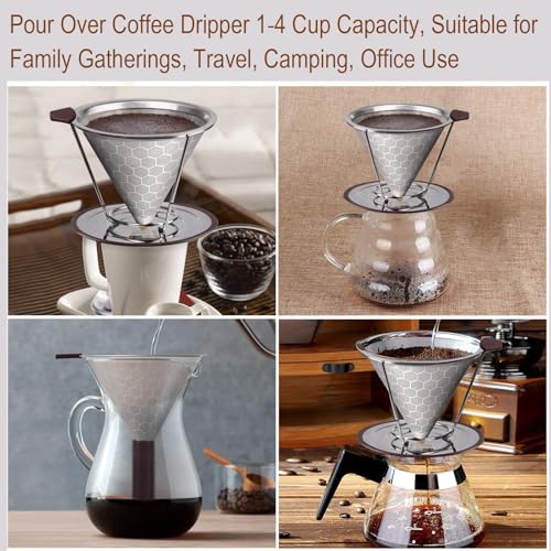 Pour Over Coffee Dripper 1-4 Cup 800 Mesh Inner Mesh Reusable Pour Over Filter Stainless Steel Coffee Strainer for Travel Coffee Dripper Easy to Clean Paperless Pour Over Coffee Maker by Vevirabe - Used condition - Image 6