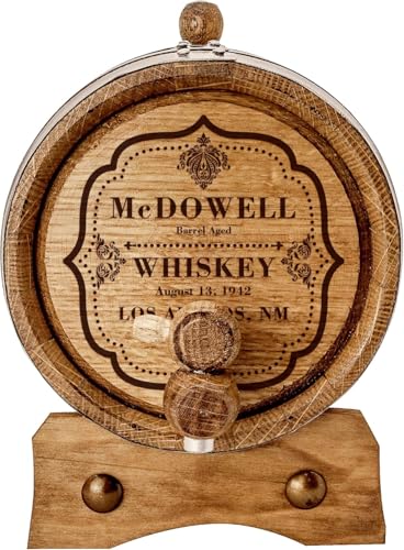 Personalized White Oak Whiskey Aging Barrel, Custom Engraved Wood Cask with Stand and Spigot, Perfect for Spirits (3 Liters)
