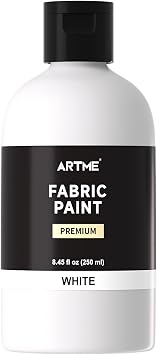 Artme White Fabric Paint, 8.45 oz 250 ml Fabric Paint for Clothes Permanent, Non-Toxic Clothing Paint for T-Shirts, Shoes, Jeans, Refresh Furniture Upholstery