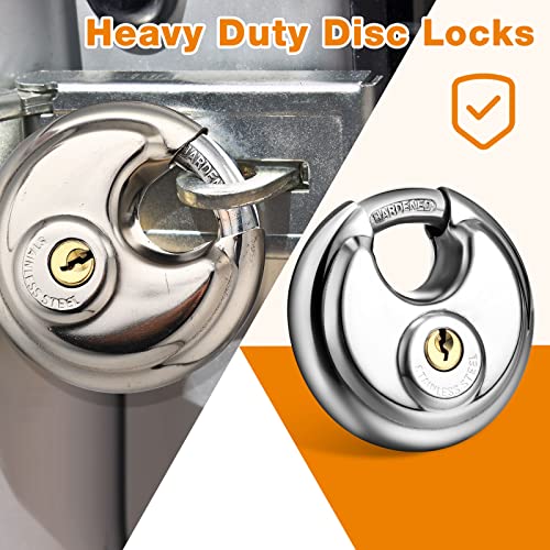 Image of Therwen 24 Pcs Keyed Padlock with 48 Pcs Keys Stainless Steel Disc Lock Outdoor Waterproof and Rustproof Disc Lock Heavy Duty Padlock with 3 /8 Inch Shackle for Warehouse Garage Storage Outdoor