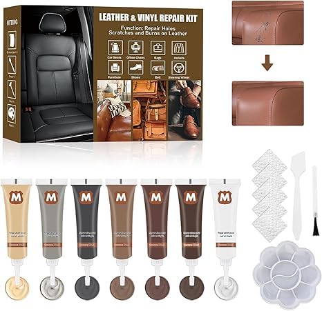 Ganbaro Kit de Reparo para Couro e Vinil com Gel de Restauração, 7 Cores, para Sofás, Bancos Automotivos, Jaquetas, Bolsas, Calçados e Cintos