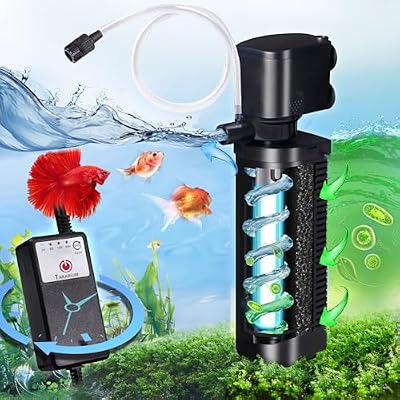 Aquarium Filter w/ Scientific U-V Timer for 20-75Gal Fish Turtle Tank Bio Internal Filter Power Pump Air Supply Deodorization Green Killing Clean Machine Saltwater Freshwater Crystal Clear 200GPH