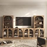 BELLEZE 6-Piece Modular TV Stand Set - 4 Arched Glass Door Entertainment Center & 2 Hutch Storage Units, Classic Modern Large Media Console with Adjustable Shelves for Living Room Family Room, Camel