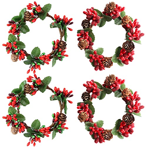 Guirnalda de Navidad madera y bayas rojas 4 piezas