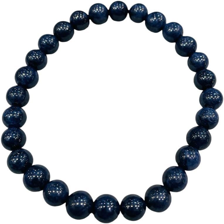 GenericReal Natural Blue Sapphire Gemstone Round Women Men Rare Bracelet AAAA Bead Size 6mm