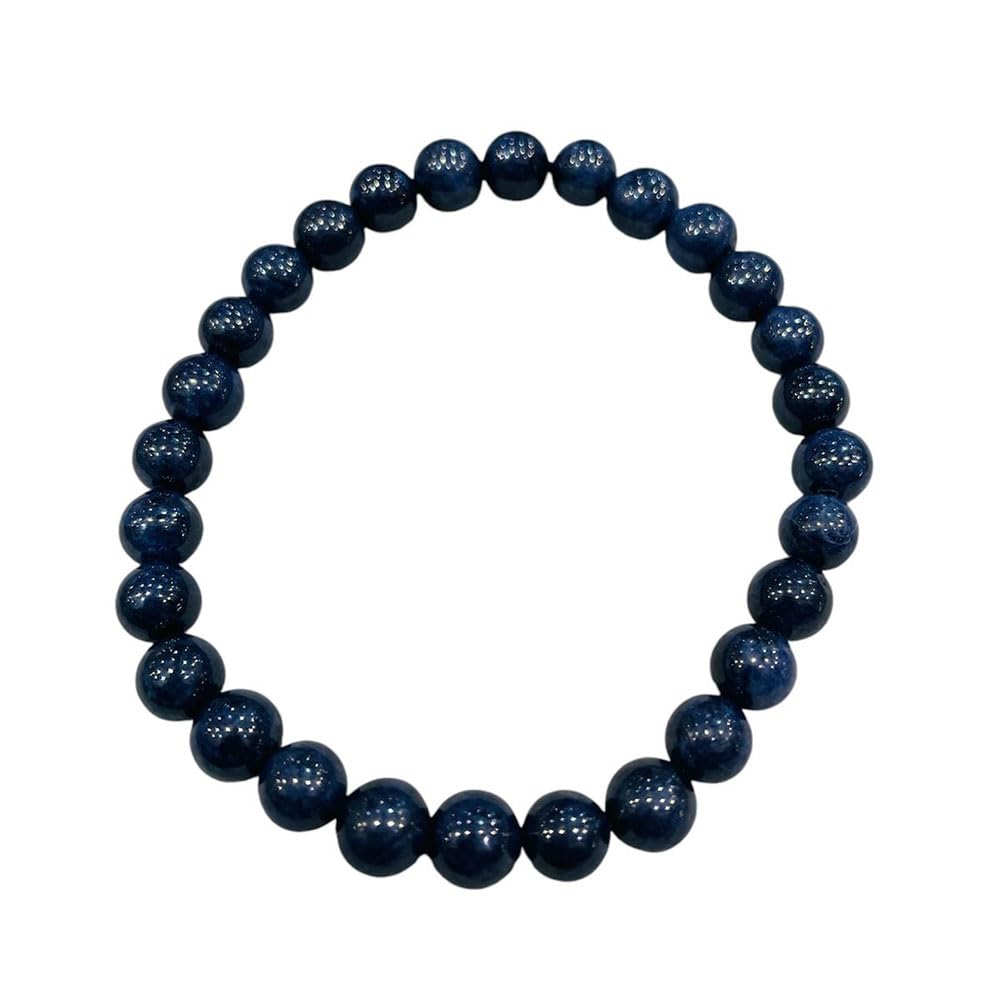GenericReal Natural Blue Sapphire Gemstone Round Women Men Rare Bracelet AAAA Bead Size 6mm
