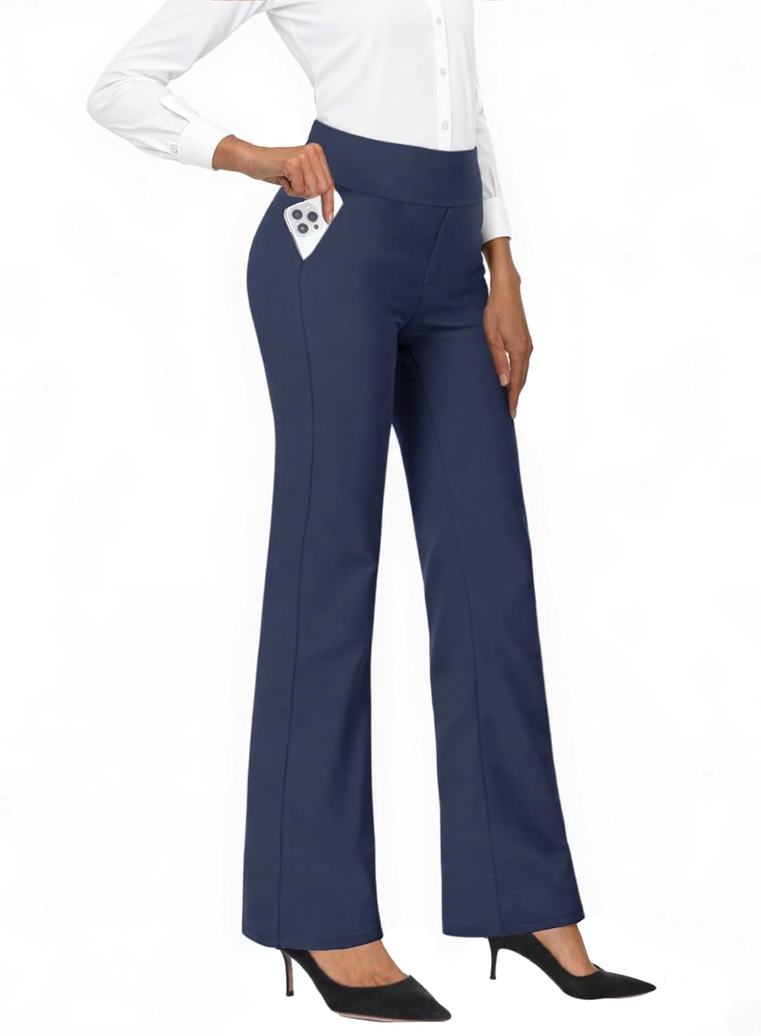 JEKAOYI Womens Dress Work Pants Business Casual Office Pull on Trousers High Waist Wide Leg Stretchy Slacks with Pockets