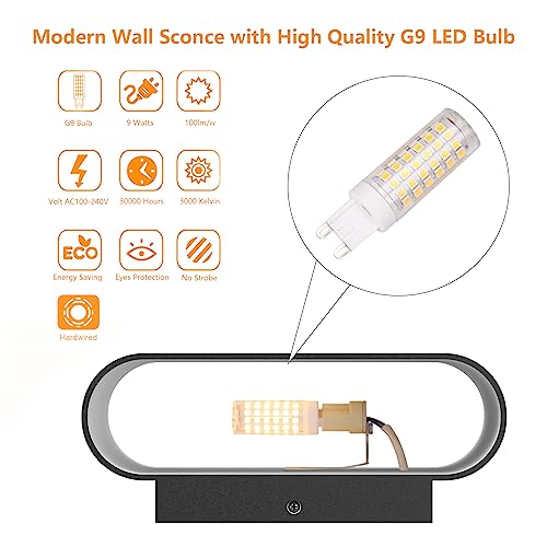 Aipsun Black Modern LED Wall Sconces Set of 2 Indoor Wall Lights Hardwired Up and Down Wall Mount Light for Living Room Bedroom Hallway Corridor Conservatory Warm White 3000K(with G9 Bulbs) by Aipsun - Image 4