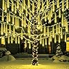 ZPQBEYE Outdoor Meteor Shower Christmas Lights 24-Tube 576LEDs Shooting Star Waterfall Meteor Shower Falling Rain Light for Christmas Tree Decorations Wedding Party Holiday Garden, UL Plug Warm White