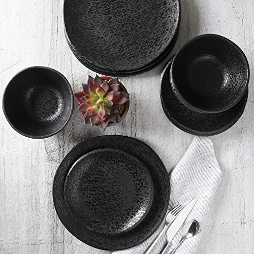 Gibson Home Yoko Round Melamine Dinnerware Set, Service For Four (12Pcs), Matte Black #TOP3