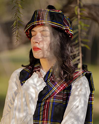 Image of Scottish Tam O' Shanter Hat Tartan Bonnet Pom Pom Wool Flat Cap One Size