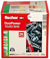 fischer DUOPOWER 10 x 50 S, Universaldübel mit Sicherheitsschraube, 2-Komponenten, Kunststoffdübel zur Befestigung in Beton, Ziegeln, Stein, Gipskarton UVM., 25 Dübel + 25 Schrauben – Ansicht 2