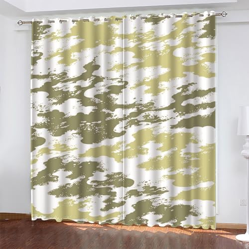 KaiHeBeding Cortinas Dormitorio Camuflaje Cortinas Salon Verde, Cortina con Ojal para Decorar de la Oficina en el Hogar 2 Piezas 140An x 160Al, Protección de la Intimidad Protección Solar