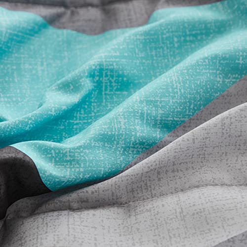 Teal Comforter Set Geometric Bedding Set Queen Size Teal And Gray Triangles Printed Pattern 4 Pcs Modern Diamond Bedding Set With 1 Cushion Cover(Queen, Geometric) #TOP6