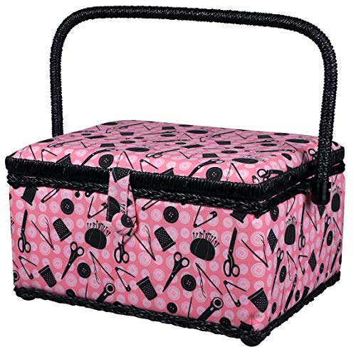 Singer 07276 Sewing Basket With Sewing Kit Accessories, Pink & Black #TOP5