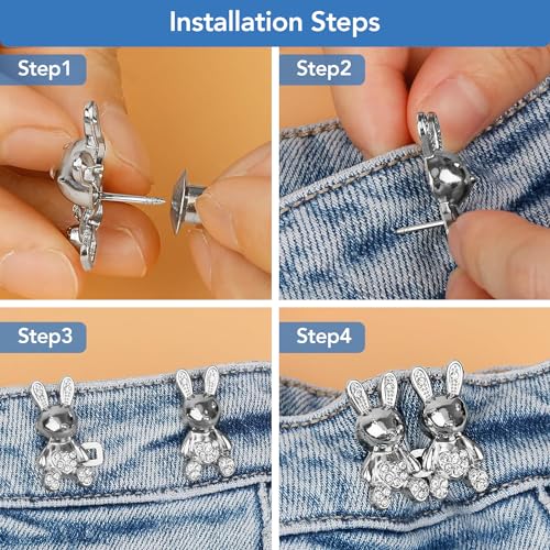 Image of HEAVY DRIVER 2pcs Cute Rabbit Button Pins for Jeans Adjustable Bunny Button Pins Waist Buckle for Loose Jeans Pants, Detachable Buttons for Jeans Waist Buckle No Need Sewing Waist Tightener Clip (Rabbit Silver)