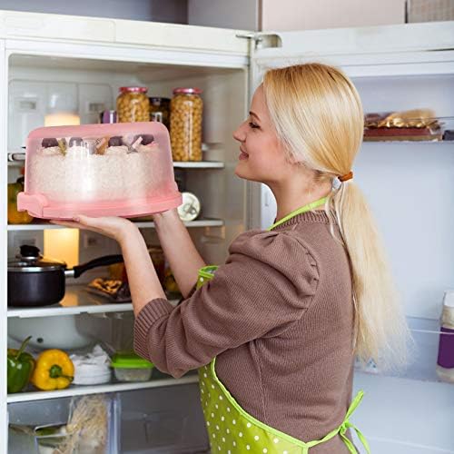 Hemoton Plastic Round Cake Carrier with Lid Carry Handle and Easy Locking, Storage Container Lockable Lid Cover Box
