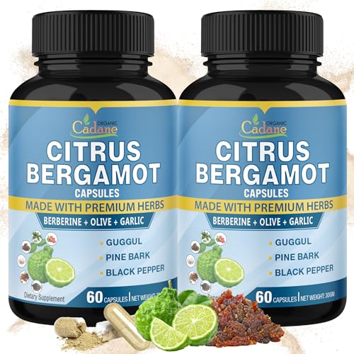 2 Packs Citrus Bergamot Extract Capsules 10300mg & Berberine Olive Guggul Garlic Pine Bark Black Pepper | Support Overall Health Promotes Immune System Powerful Antioxidant | 4 Months Supply