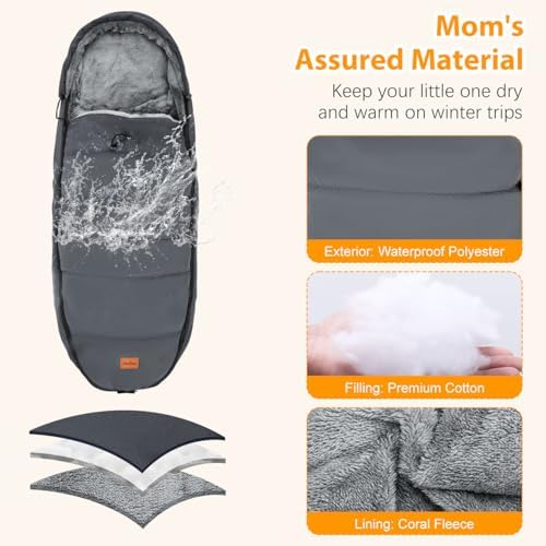 Zooawa Warm Bunting Bag Universal, Fits 6-36 Months Baby, Gray — view 2