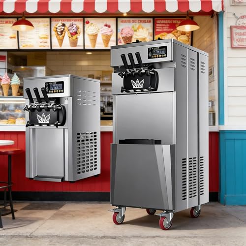 Soft Serve Ice Cream Machine - Multi-Flavor Commercial Frozen Yogurt Dispenser with Feed System for High-Volume Ice Cream Parlors, Easy-Clean Soft Serve Freezer with Twist Capability