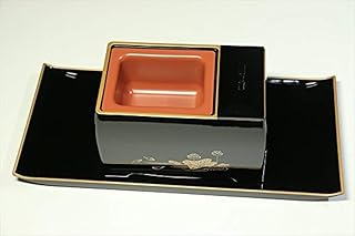金蓮 焼香盆セット 5寸 黒（内朱）
