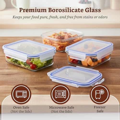 Image of Amazon Brand - Solimo Rectangular Glass Food Storage Container, 800 ml - Set of 3, Airtight, Microwave & Freezer Safe, Transparent
