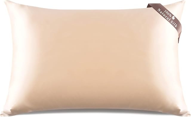 Amazon Brand - Umi 100% Mulberry Silk Pillowcase for Hair and Skin with Envelope Closure, Both Sides 19 Momme Silk, 1pc Standard 50x75 cm, Champagne