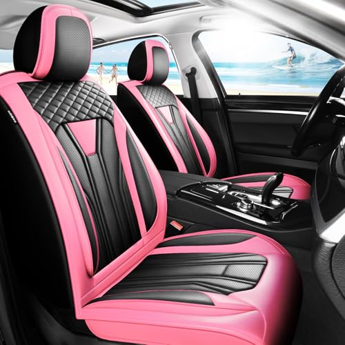 Image of Fit Equinox Car Seat Covers Compatible with Chevy Equinox 2011-2026, Premium Leather Breathable, Wear Resistant, Airbag Compatible, All-Weather Protection & Full Coverage, Full Set Pink&Black