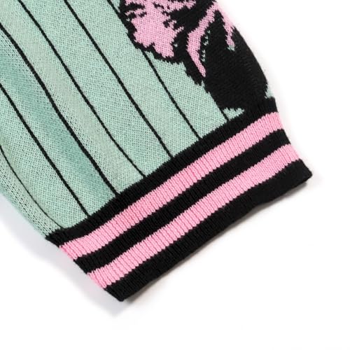 OXKNIT Camisa Polo de Algodón para Hombre Manga Corta Estilo Retro con Estampado Floral Rosa y Rayas Verdes con Cuello y Botones miniatura 5