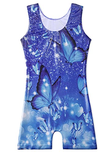 Gymnastics Leotards for Girls 6 7 Kid Dance Outfit Sparkly Blue Butterfly Biketard Toddlers Child (Butterfly Blue, 6-7 Years)