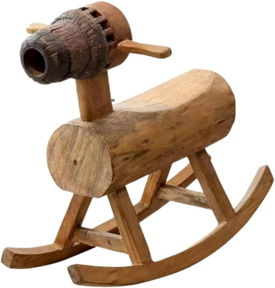 Solid Wood Rocking Horse Chair, Vintage Rustic Rocker, Chinese Style Courtyard Balcony Stool, Old Elm Wood Horse Bench for Homestay