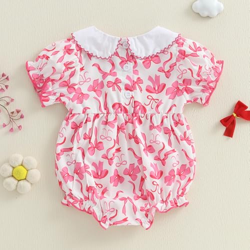 Newborn Baby Girl Summer Clothes Doll Collar Bow Print Sweet Jumpsuit Romper Short Sleeve Onesie Bodysuit Jumpsuit4