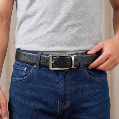 Image of THE MEN THING Mens Genuine Leather Belt | 2 in 1 Reversible (Black & Brown) (1 Pc.) - LUXORIC - AXIOM