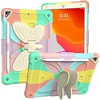 Tablet-Schutzhülle für iPad 7. 10.2 (2019), robuste, stoßfeste Schutzhülle mit niedlichem beigefarbenem Schmetterling-Ständer für Kinder und Mädchen, Kinderhülle mit Stifthalter, bunt Roségold