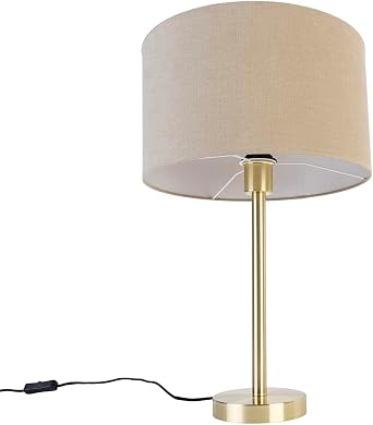 Qazqa - Classic Table Lamp I Table Light Brass with Shade Light Brown 35 cm - Simplo- Design - Suitable for LED E27 | 1 Light - Steel Table lamp - Suitable for Living Room I Bedroom I