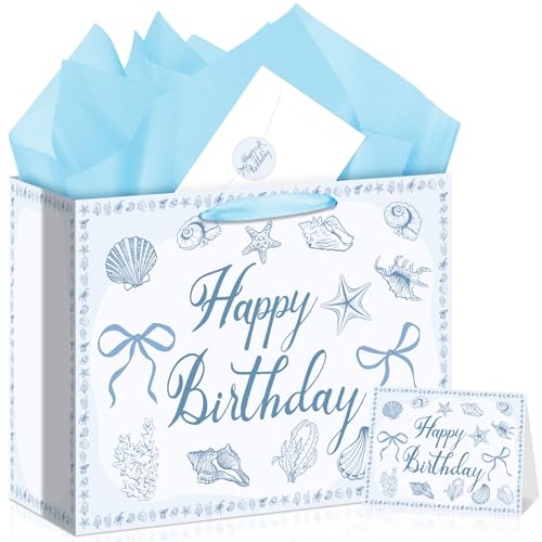 Allparty Seashell Birthday Gift Bag Ocean Beach Gift Bag with Wrapping Paper Card Sticker Envelope Starfish Coastal Theme Party Favors Decorations Gifts Presents for Summer Baby Shower Birthday