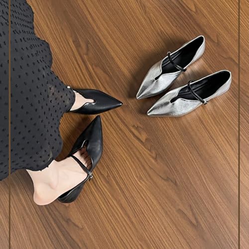 Women's Leather Pointed Toe Flat Mary Jane Shoes Fashionable and Versatile One-Strap Low Heel Shallow Mary Jane Shoes Suitable for Dance, Party, Wedding, Business, Leisure, Office3