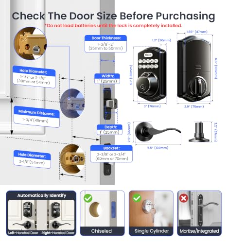 Veise VE012W-B Smart Wi-Fi Deadbolt Lock with Handle Set, Matte Black by Veise - Used condition - Image 8