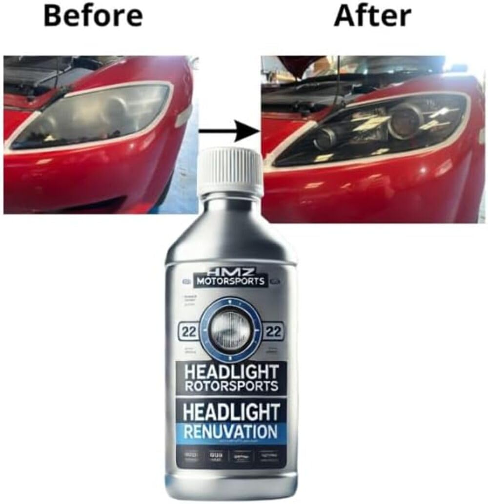 Kit de restauración de faros HMZ: líquido de reparación, herramienta de pulido, kit completo para eliminar el amarilleamiento, el desenfoque y las grietas de los faros del coche. (Kit de reparación