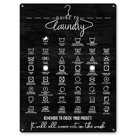 Laundry Symbol Guide Sign, Home Laundry Wall Art Decor, Aluminum Rust Free 9" X 11", Pre-Drilled Holes, Weather Resistant Cover