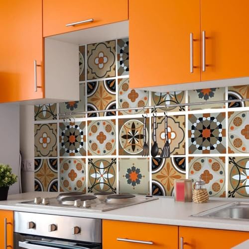 Image of Self-Adhesive Wallpaper-Ceramic Tile Design, Peel and Stick Decorative Wall Covering, PVC Oil-Proof & Waterproof Interior for Kitchen, Bathroom, Hall,Home Decor (Floral 60x200cm) (Pack 1)