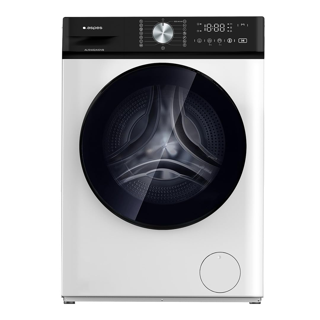 Aspes Lavadora 10 Kg Carga Frontal, Blanco, AL10402AIDVB. 1400 rpm, Motor Inverter, 15 Programas, Eco-Logic System, Tambor Waterdrop, Clase de Eficiencia Energética A