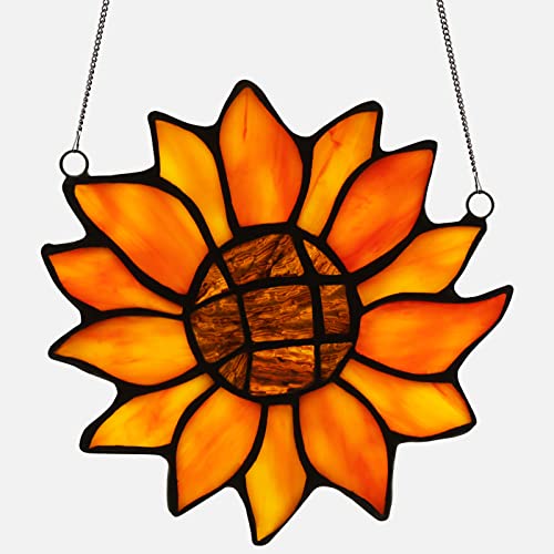 Kleeglee Sunflower Stained Glass Window Hangings, Handmade Suncatcher Sunflower Stained Glass Window Panels For Window Decor Sunflower Gifts For Women Aunt(Orange) #TOP1
