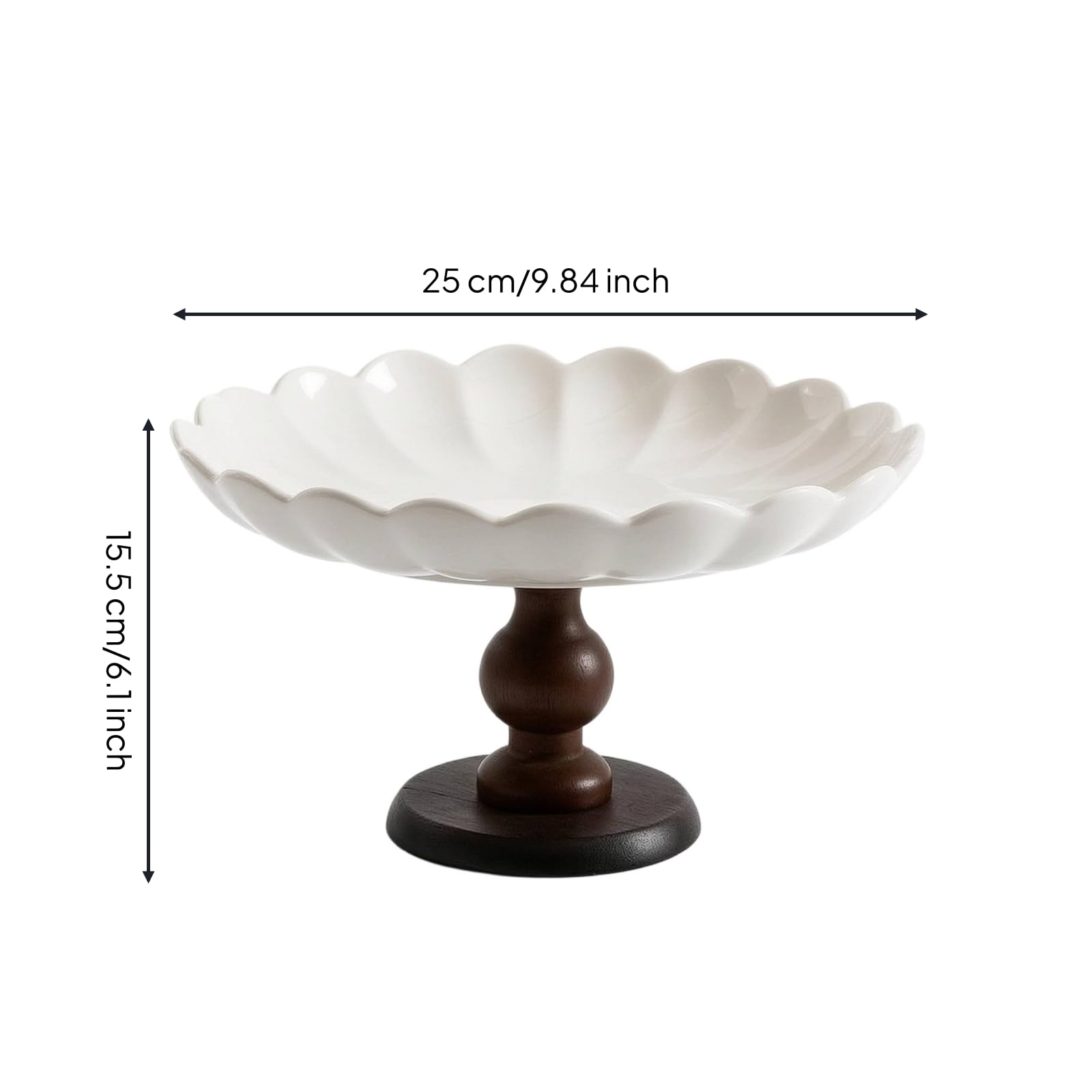 Fruttiera con Piedistallo Decorativo | Elegante, Bianca, Fruttiera con Base in Legno, per Feste